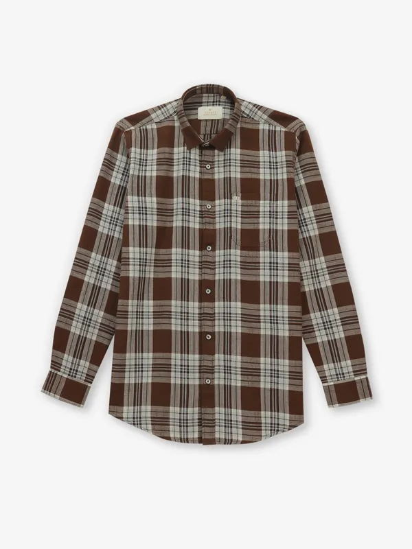 GIANTI brown cotton checked shirt for men