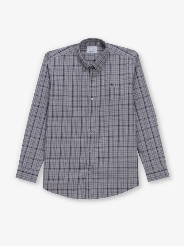 GIANTI checks grey cotton button down collar sirt