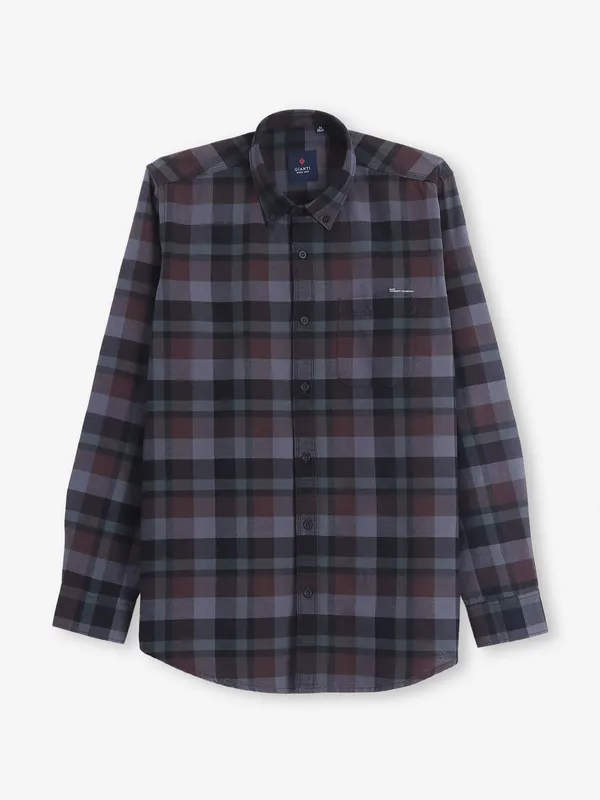 GIANTI cotton checks brown shirt
