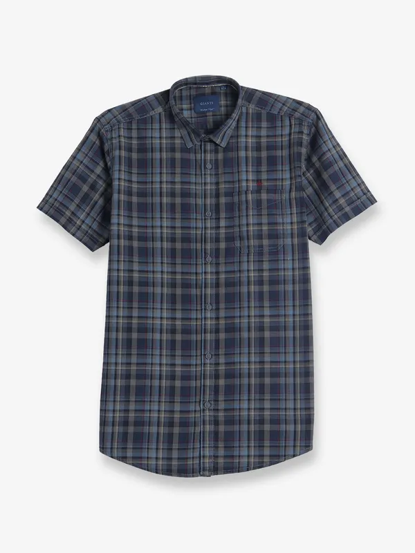 GIANTI dark blue cotton checks shirt