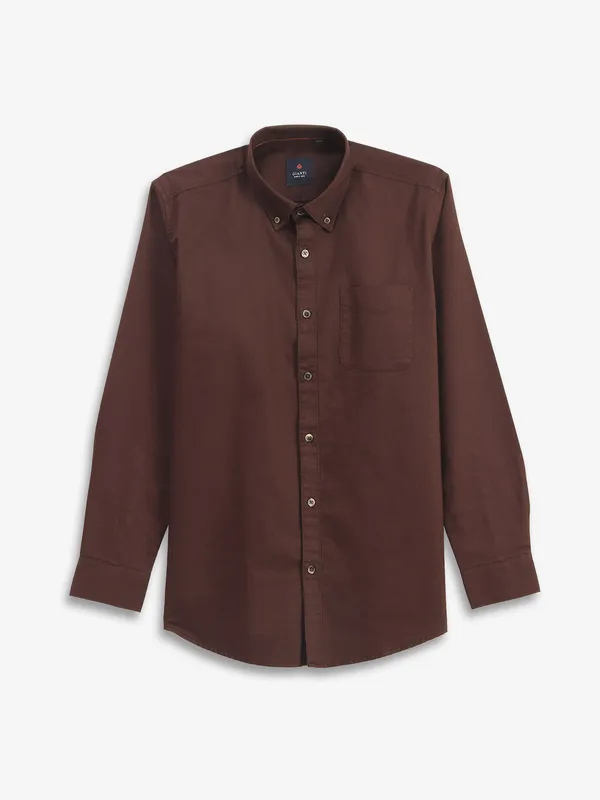 GIANTI dark brown plain cotton shirt