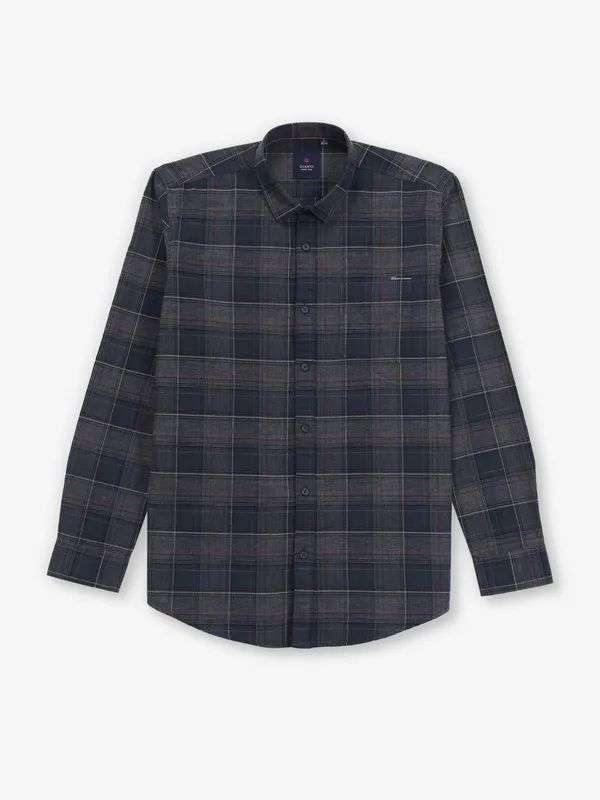 GIANTI dark grey checks cotton shirt for men