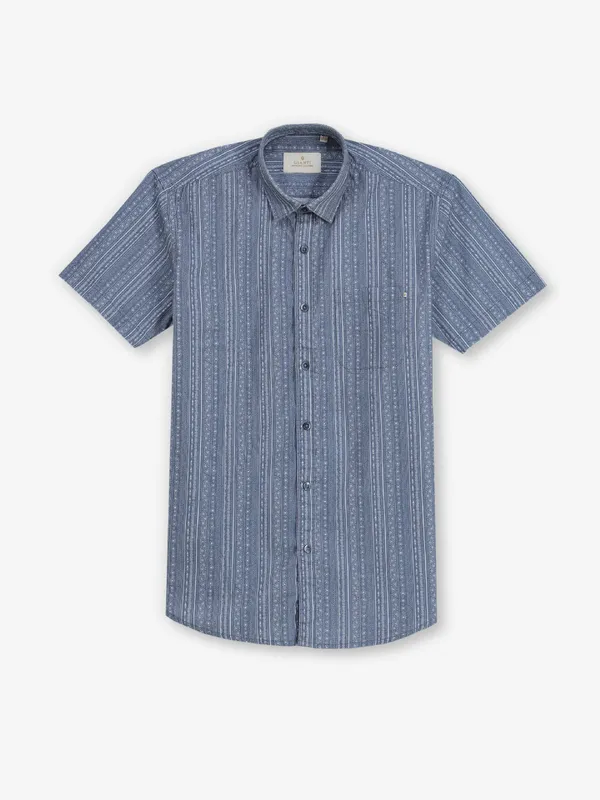 GIANTI dusty blue printed cotton silk shirt