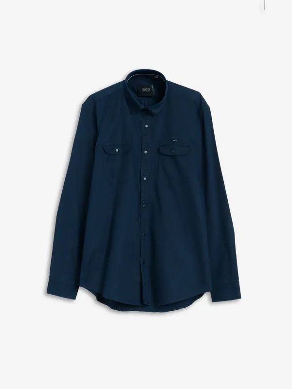 Gianti navy plain full sleeve casual shirt