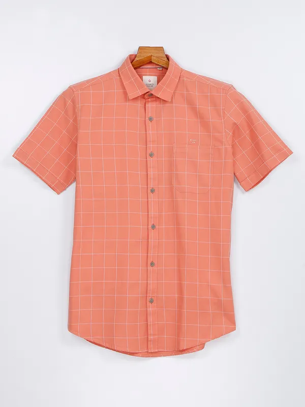 Gianti peach checks cotton shirt