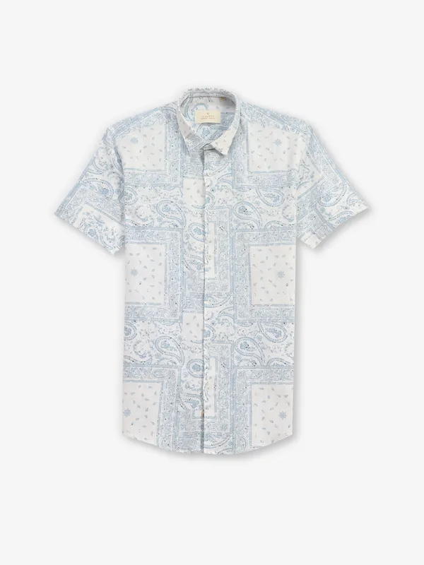 GIANTI sky blue printed cotton slim fit shirt