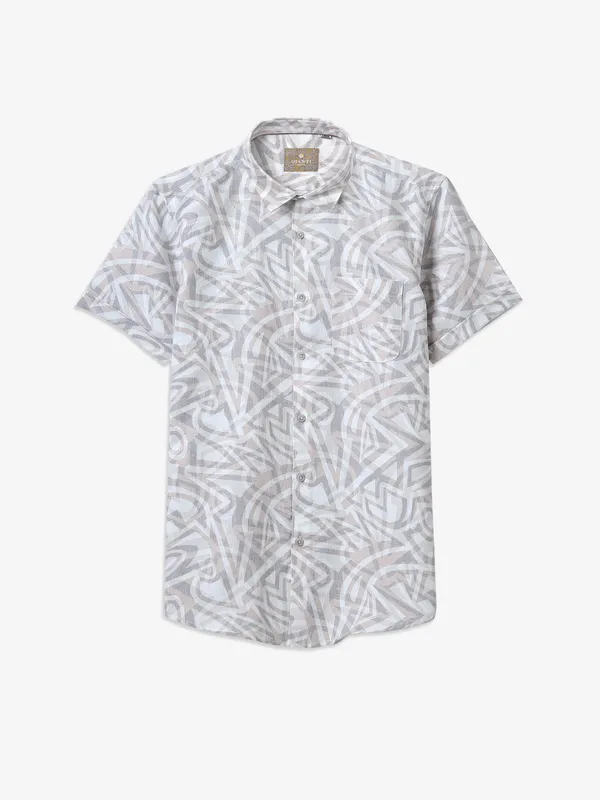 GIANTI white and peach printed half sleeve shirt