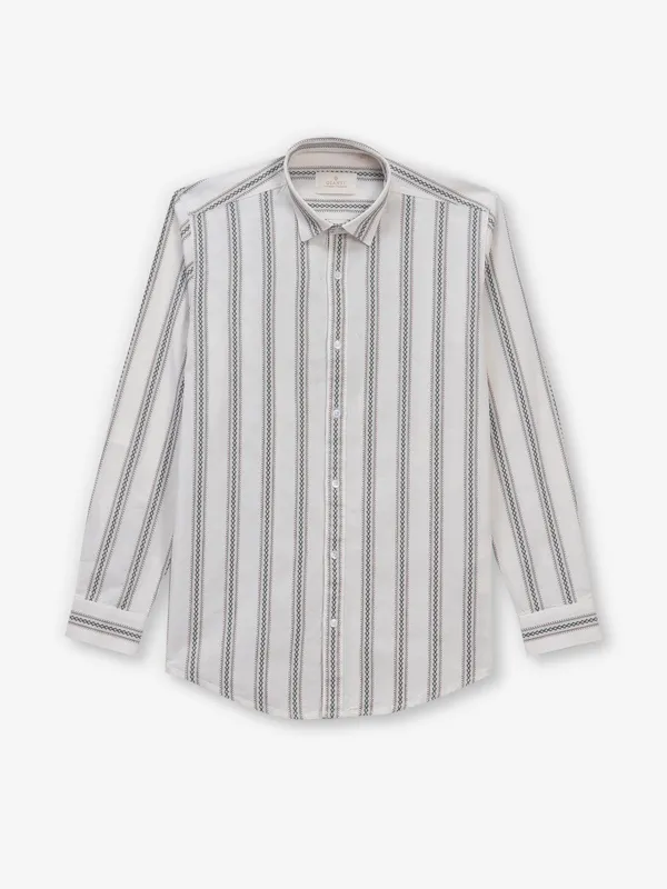 GIANTI white stripe cotton full sleeve shirt