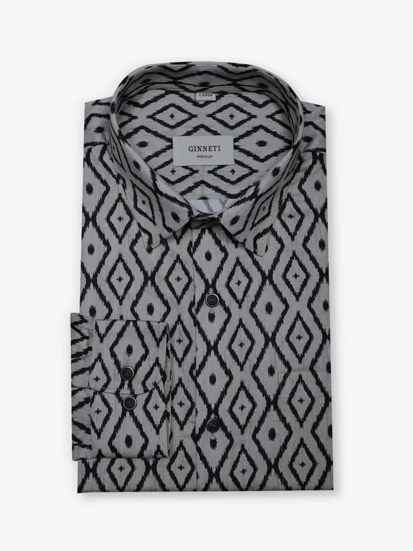 GINNETI beige printed cotton party wear shirt