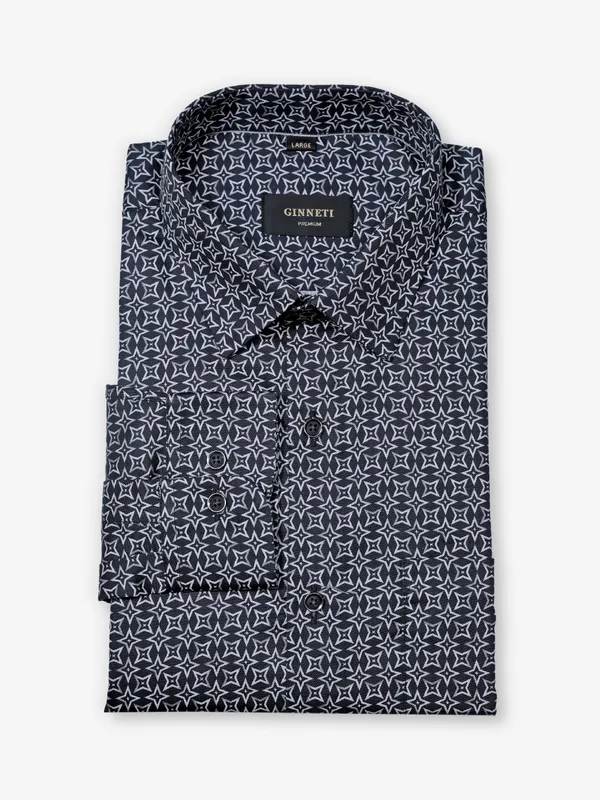 GINNETI black printed cotton silk shirt