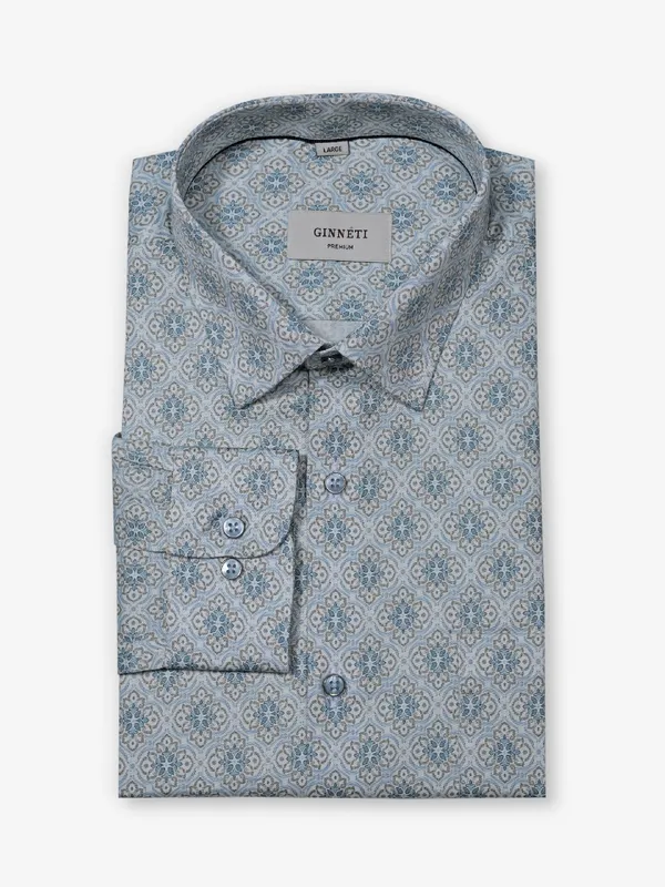 GINNETI blue printed cotton silk shirt