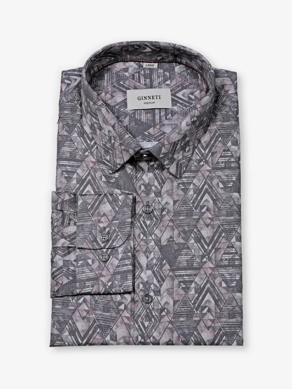 GINNETI brown printed cotton silk shirt
