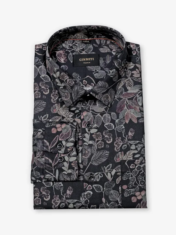 GINNETI cotton silk black shirt in printed