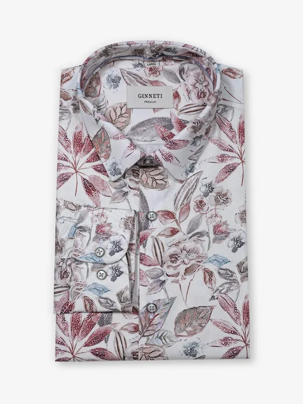 GINNETI cream printed cotton silk shirt