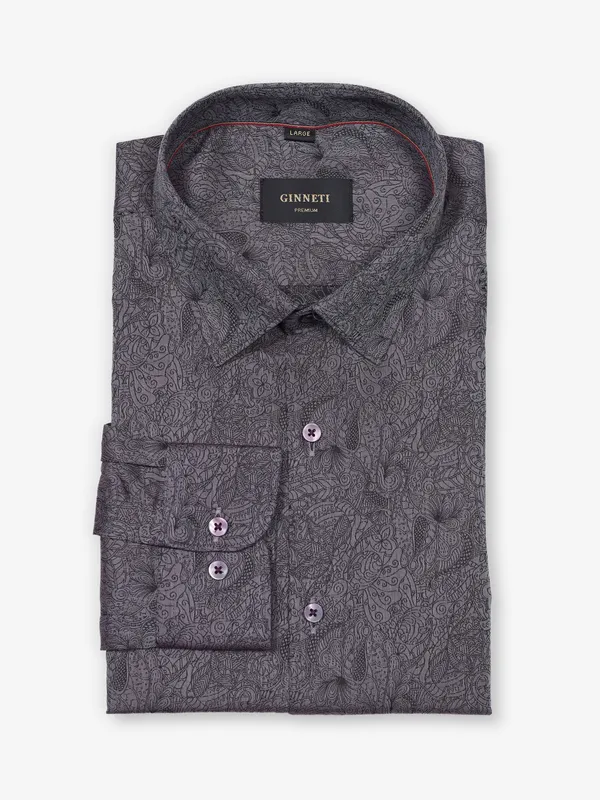 GINNETI grey printed cotton shirt fir mens