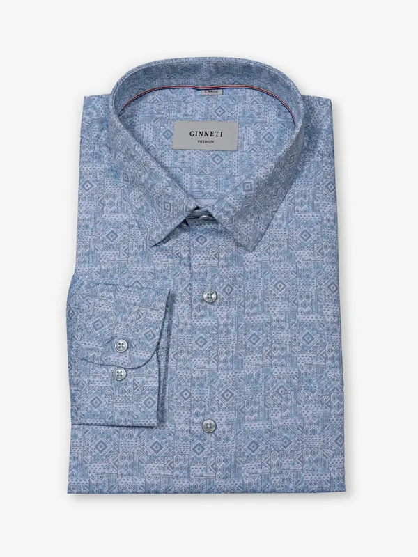 GINNETI light blue printed cotton silk shirt