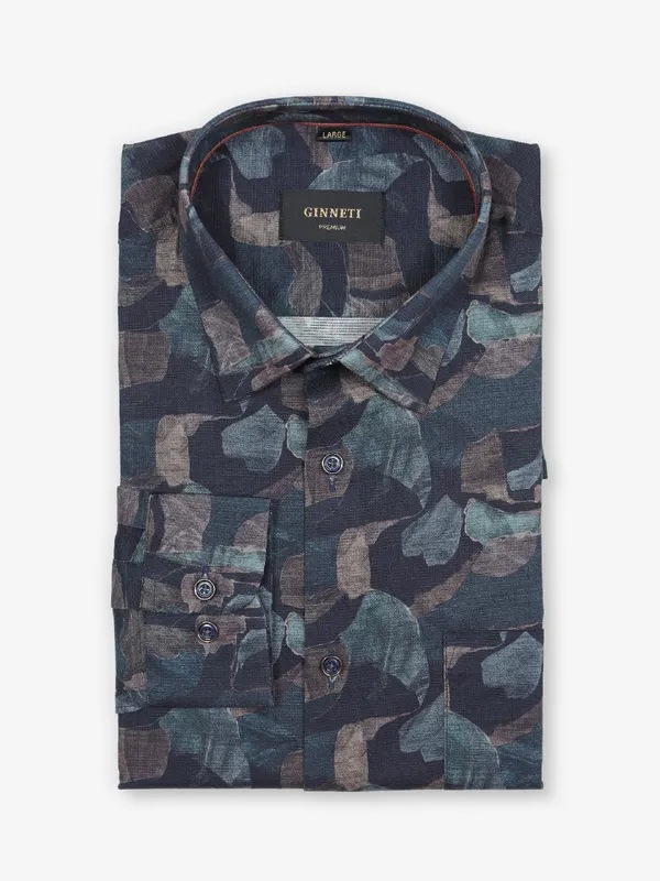 GINNETI navy printed cotton shirt