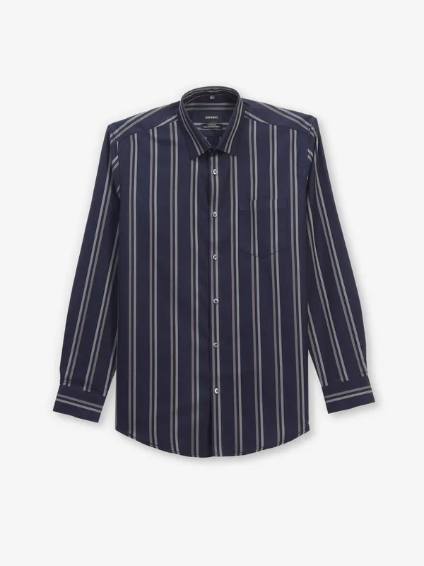 GINNETI navy stripe silk shirt