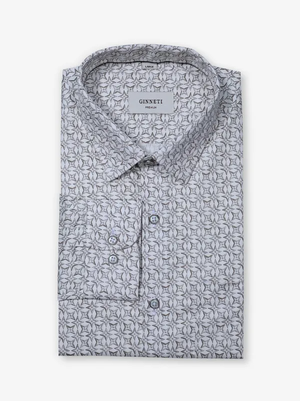GINNETI off-white cotton silk printed shirt