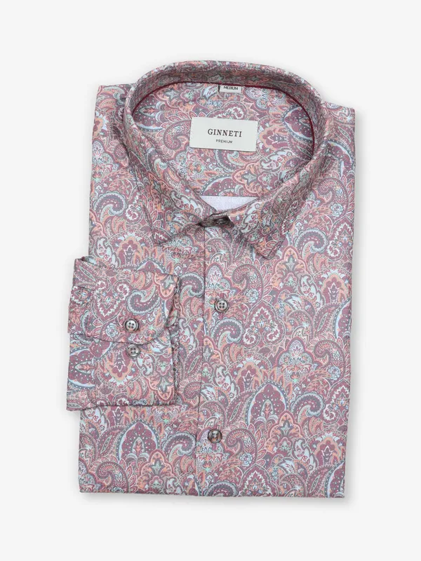 GINNETI party style printed rust full sleeve shirt