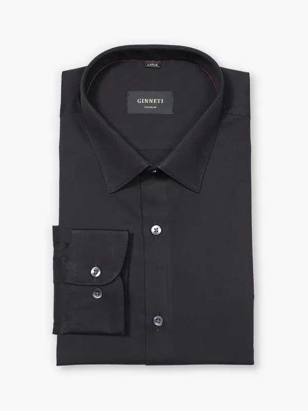 GINNETI plain black cotton party wear shirt