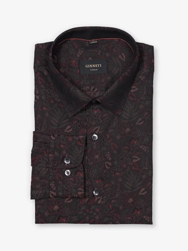 GINNETI printed brown cotton shirt