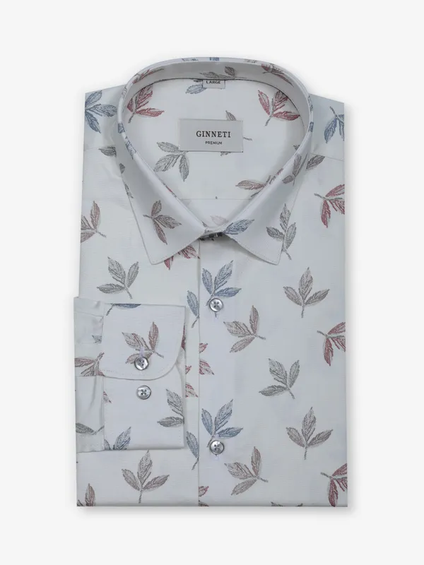 GINNETI printed off-white cotton shirt for men