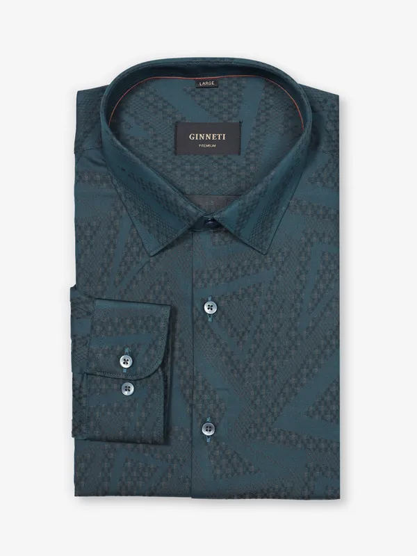 GINNETI printed rama green cotton shirt