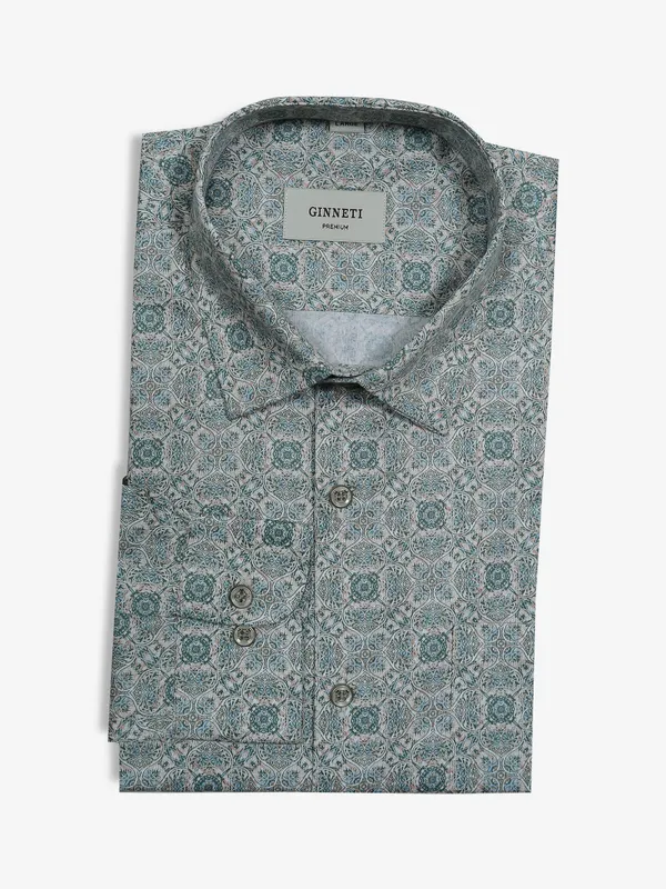 GINNETI sky blue printed cotton full sleeve shirt