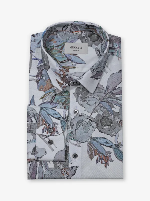 GINNETI white printed cotton silk shirt