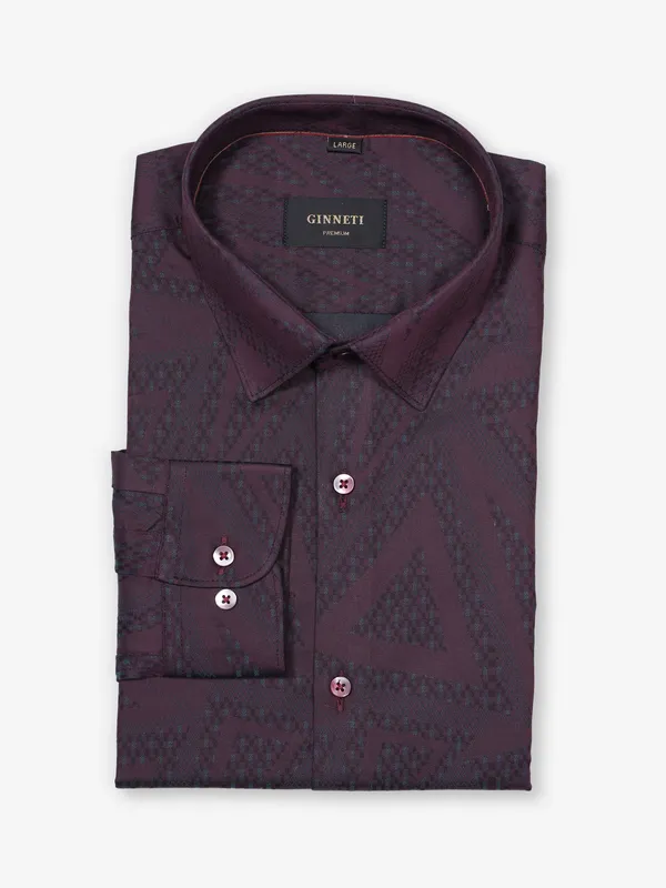 GINNETI wine printed cotton shirt for men
