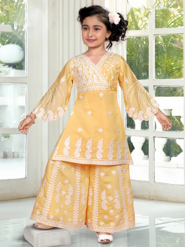 Girls yellow silk palazzo suit for fetive