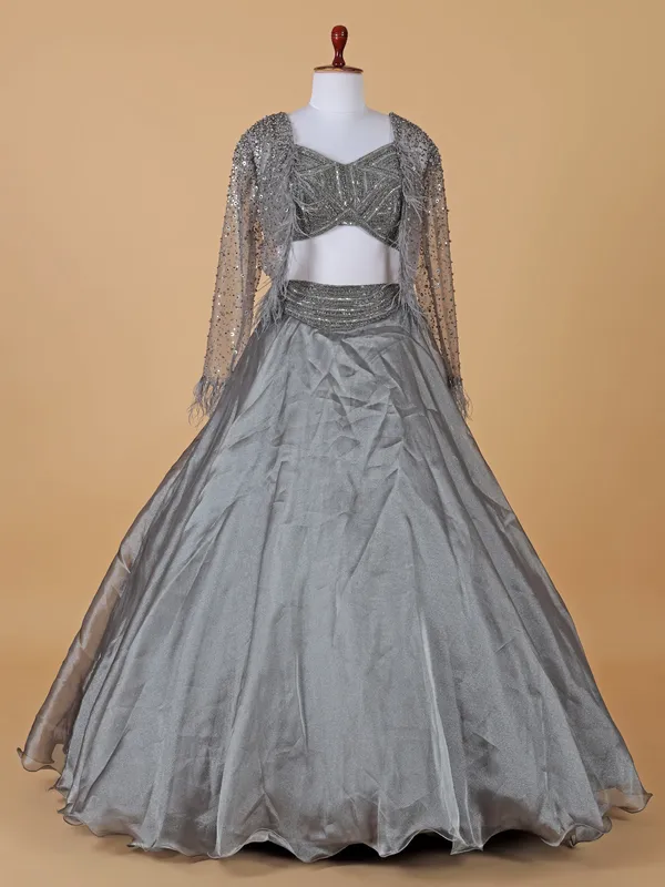 Glamorous black silk lehenga choli with jacket