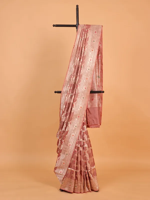 Glamorous dark peach banarasi silk saree