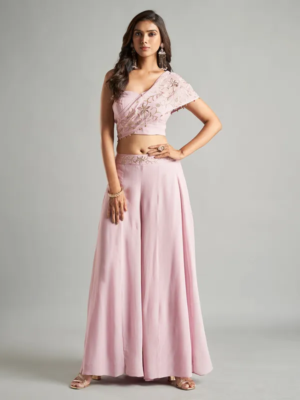 Glamorous light pink georgette palazzo set