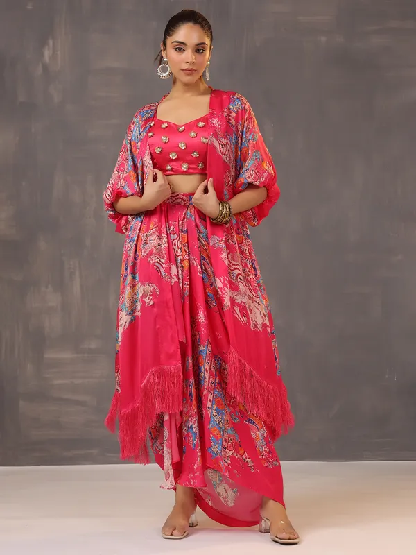Glamorous pink designer suit in silk