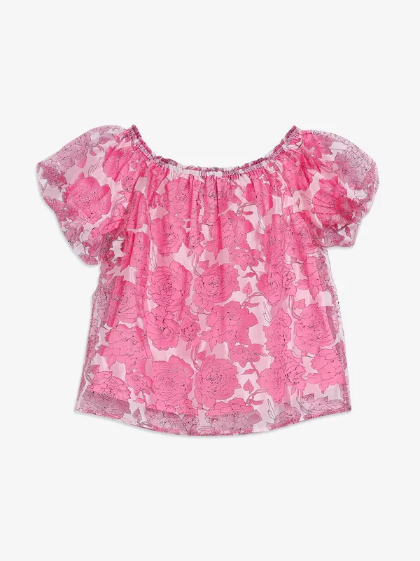 Global Republic baby pink organza printed top
