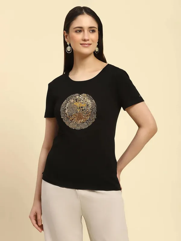 GLOBAL REPUBLIC black cotton t-shirt for women