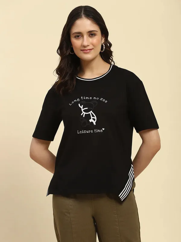 GLOBAL REPUBLIC black printed cotton t-shirt