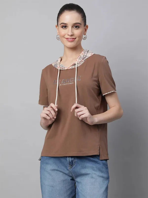GLOBAL REPUBLIC brown hooded t-shirt