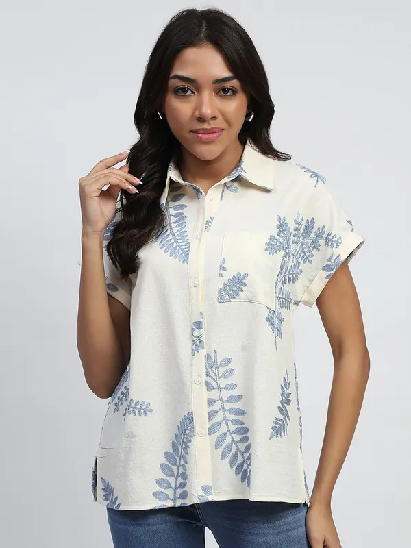 GLOBAL REPUBLIC cream printed silk shirt