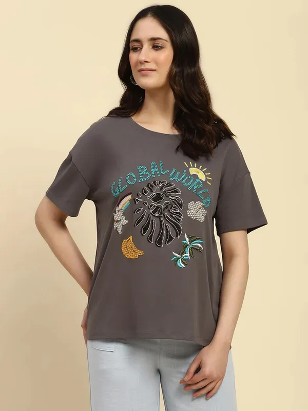GLOBAL REPUBLIC grey cotton t-shirt