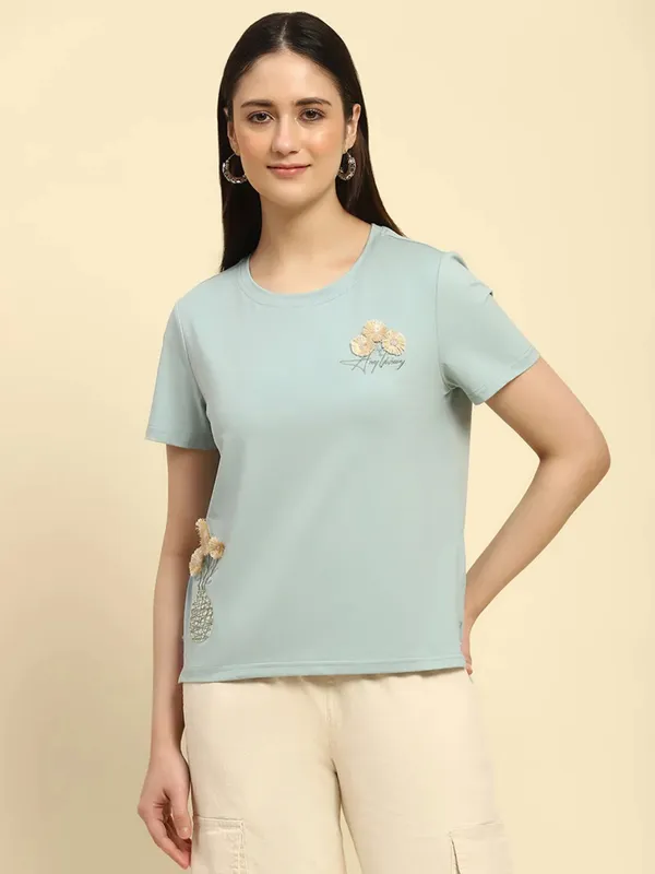 GLOBAL REPUBLIC mint green cotton t-shirt