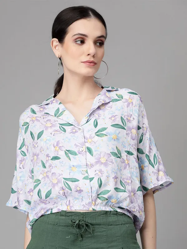 GLOBAL REPUBLIC multi color floral print crop shirt