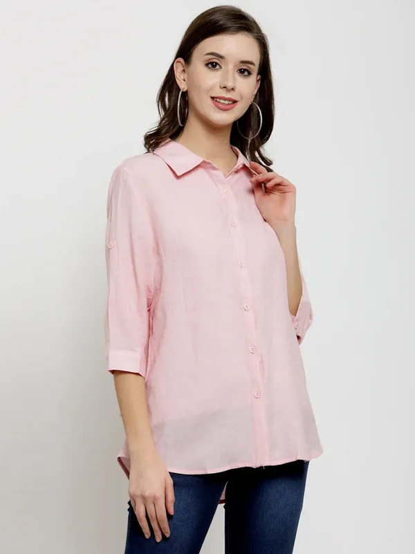 GLOBAL REPUBLIC pink plain loose fit cotton shirt