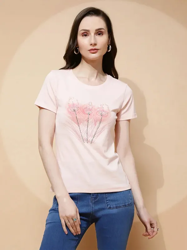 GLOBAL REPUBLIC pink printed cotton t-shirt