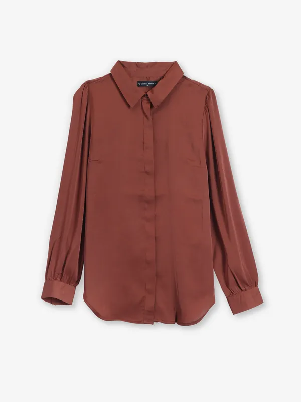 GLOBAL REPUBLIC plain brown satin shirt