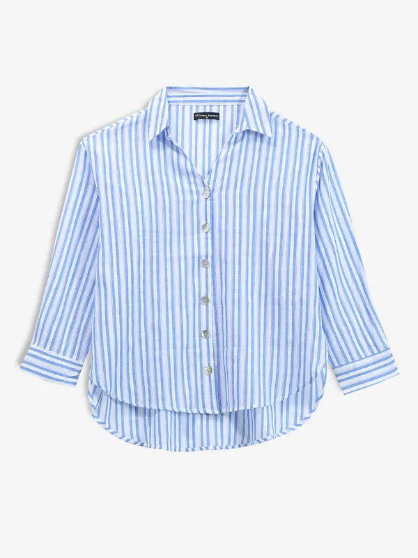 GLOBAL REPUBLIC white and blue stripe shirt