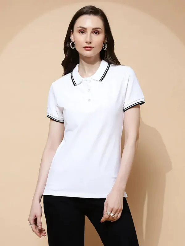 GLOBAL REPUBLIC white plain cotton t-shirt
