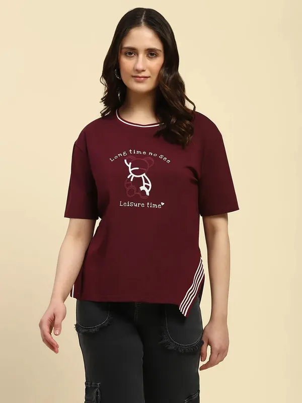 GLOBAL REPUBLIC wine cotton t-shirt